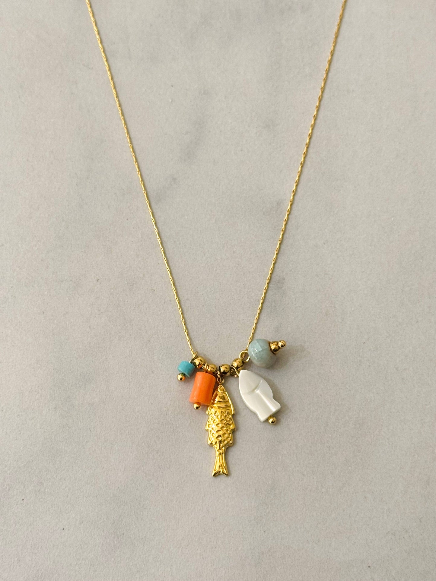 Boho Fish Gemstone Necklace